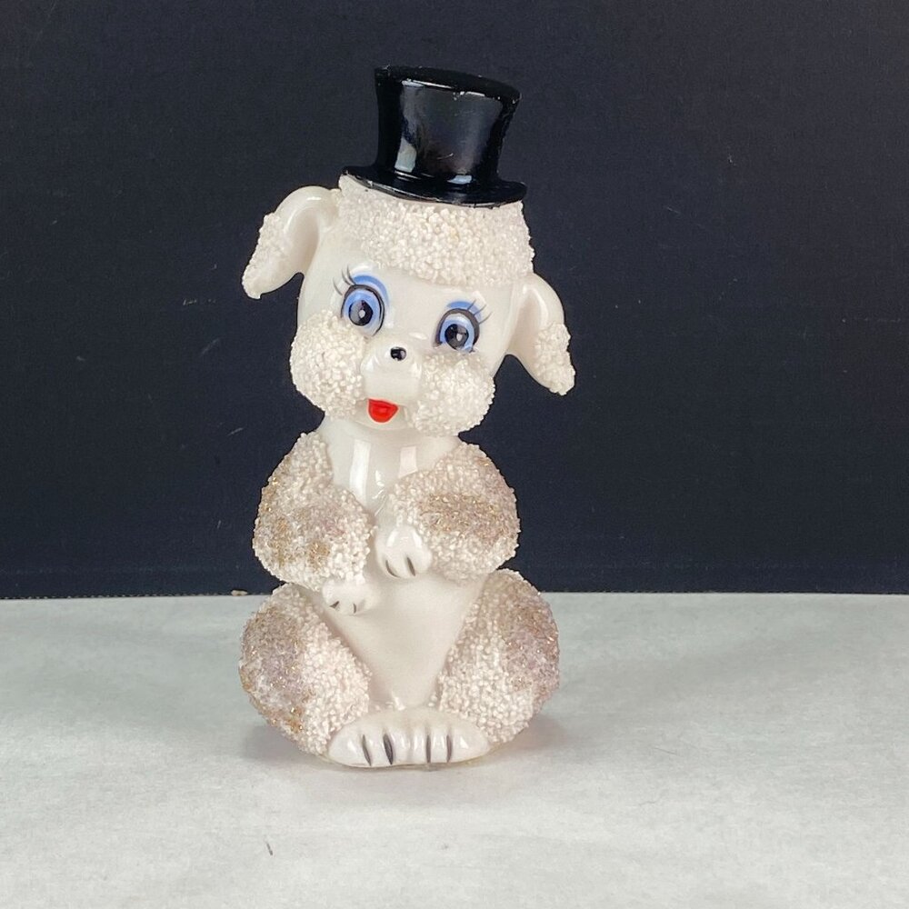 Vintage Spaghetti Poodle With Black Top Hat Figurine